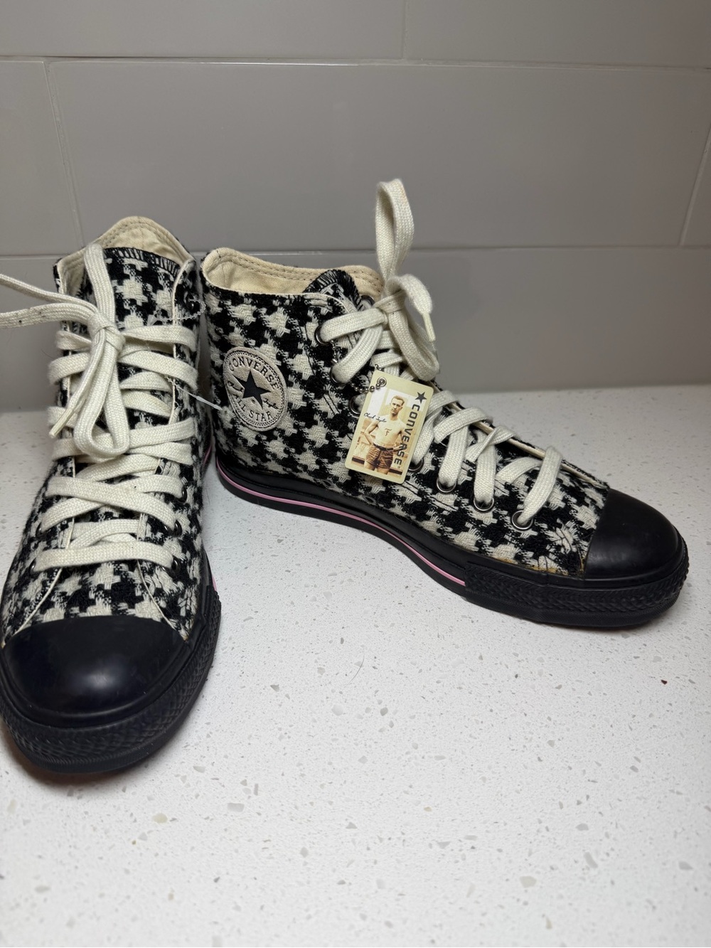 Converse Houndstooth High Tops - Black & Cream size 9 womens retro sneakers shoe - Picture 9 of 13